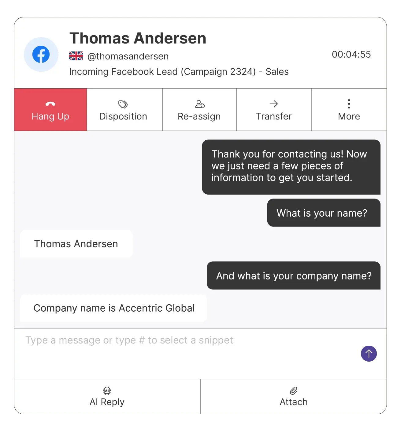 Screenshot showing the Facebook Tab from QContact