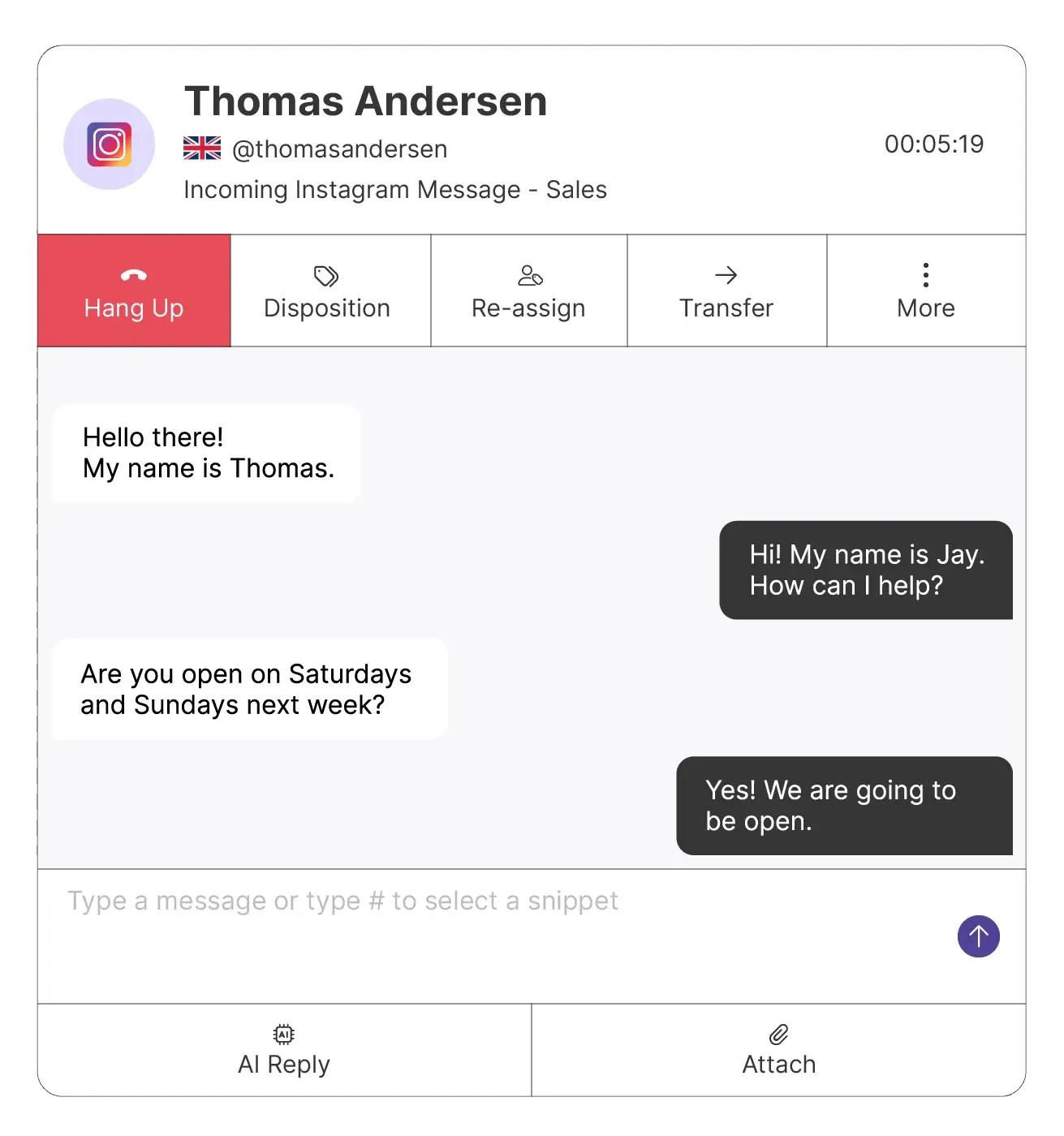 Screenshot showing the Instagram Tab from QContact