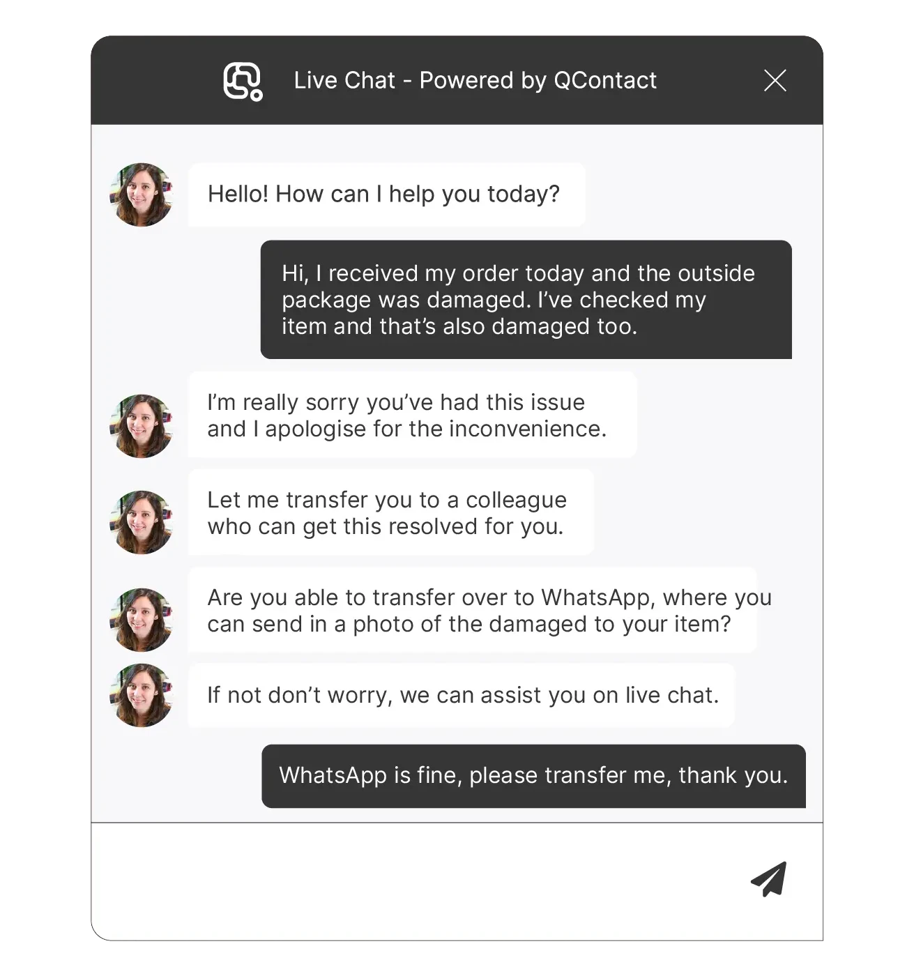 Screenshot showing the Live Chat Tab from QContact