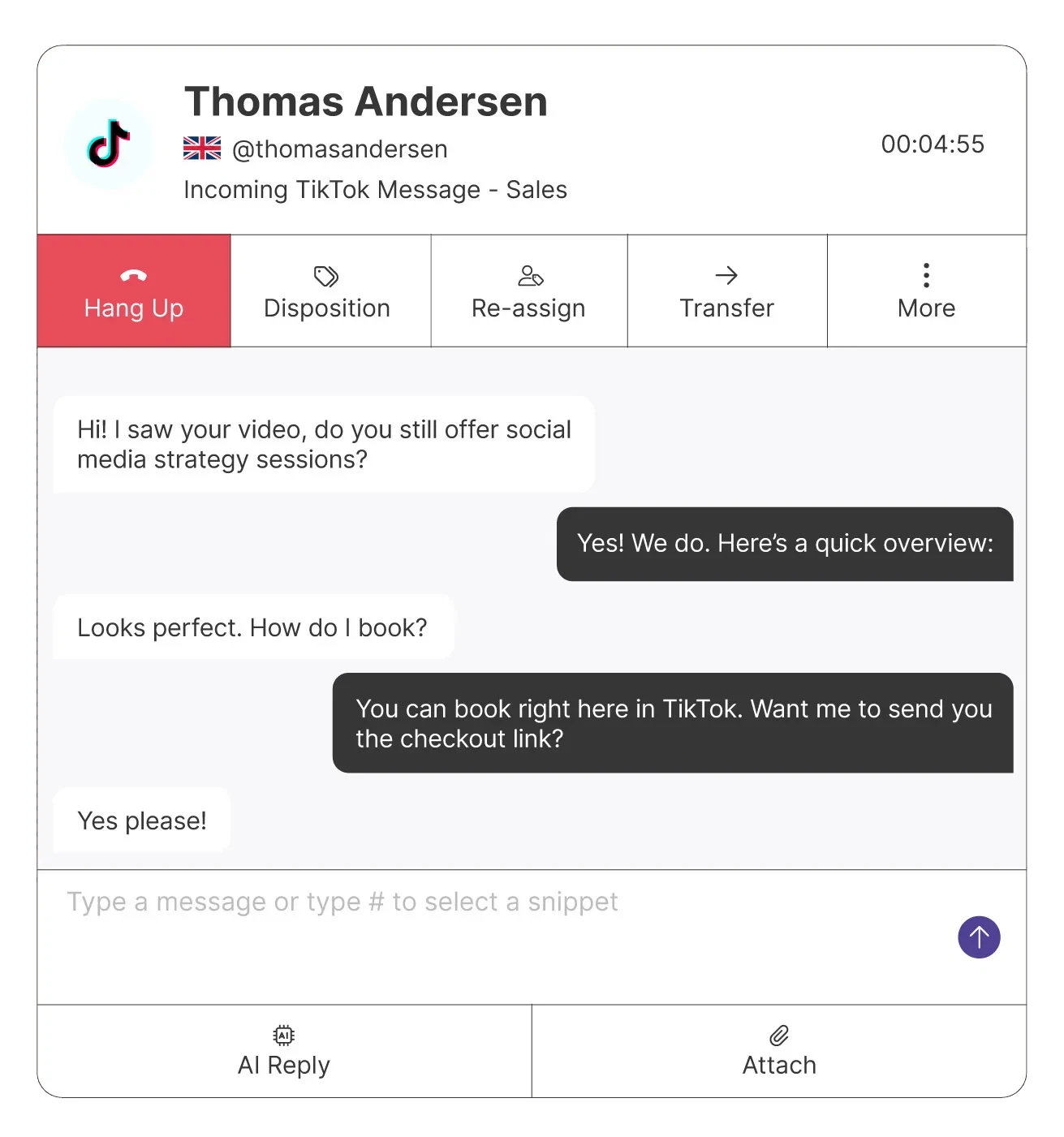 Screenshot showing the TikTok Tab from QContact
