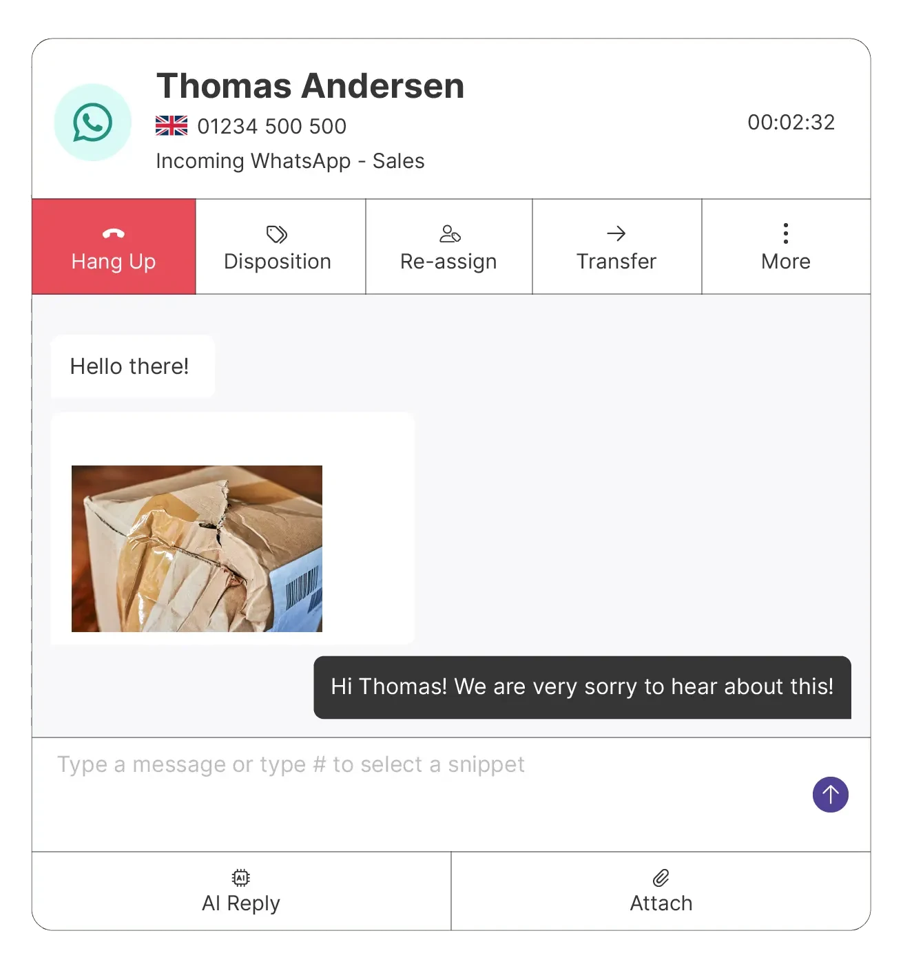Screenshot showing the WhatsApp Tab from QContact