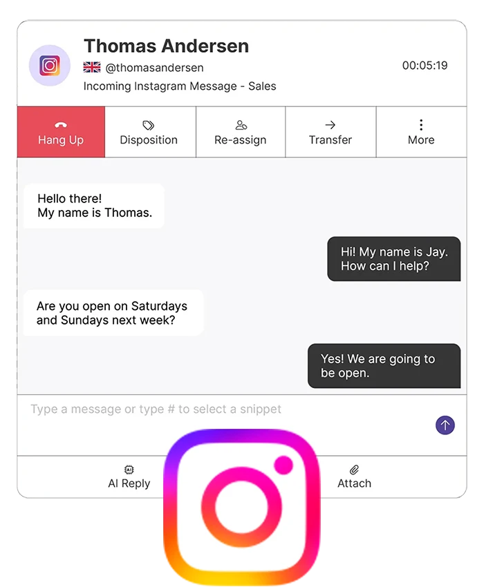 Screenshot showing the Instagram Tab from QContact