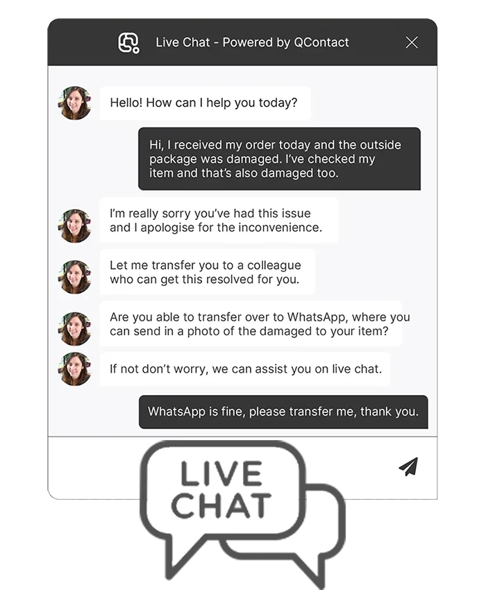 Screenshot showing the Live Chat Tab from QContact