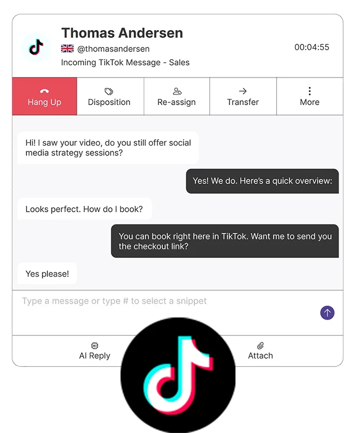 Screenshot showing the TikTok Tab from QContact