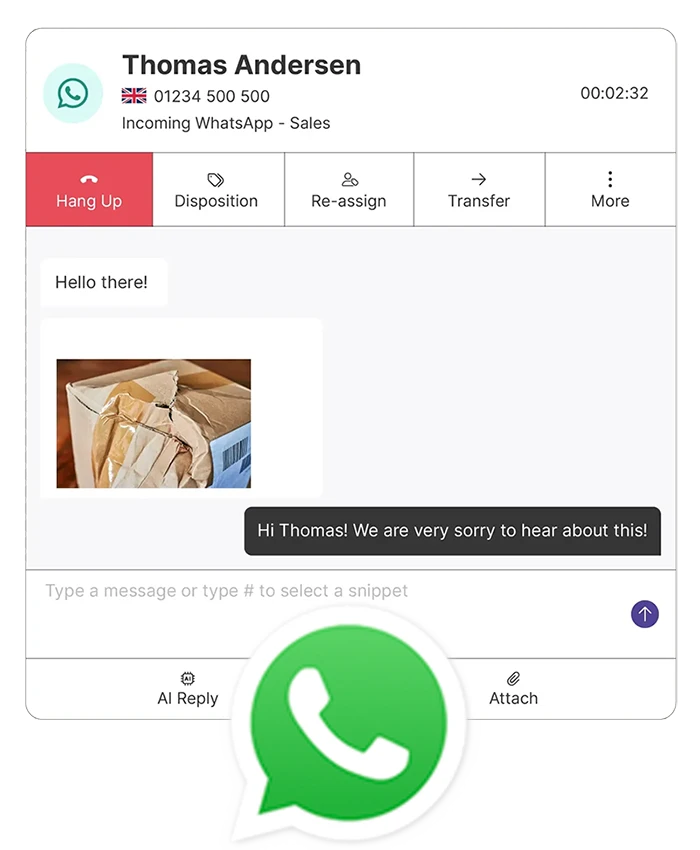 Screenshot showing the WhatsApp Tab from QContact
